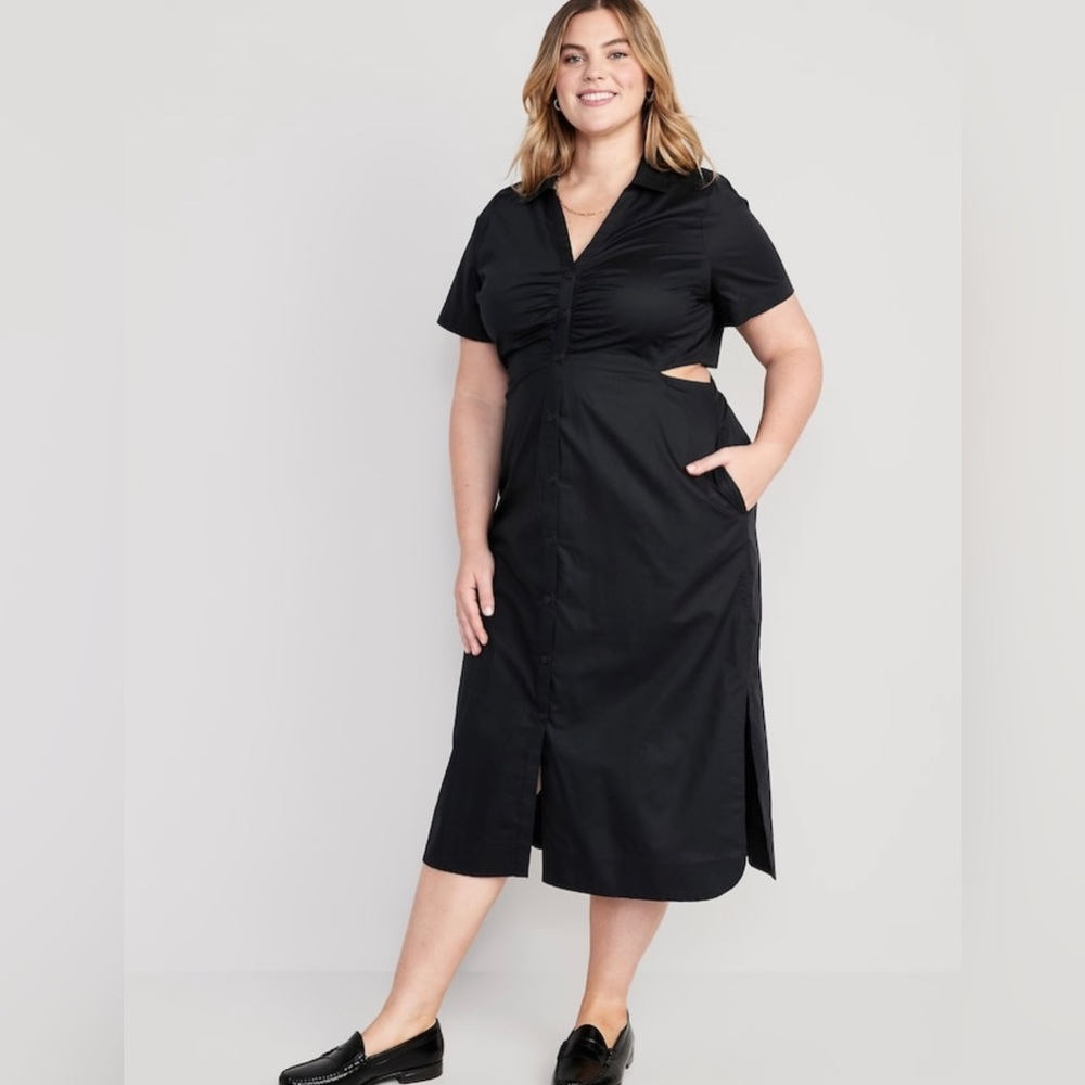 NWT! Black Cutout Midi Shirt Dress - Multiple - Picture 6 of 7